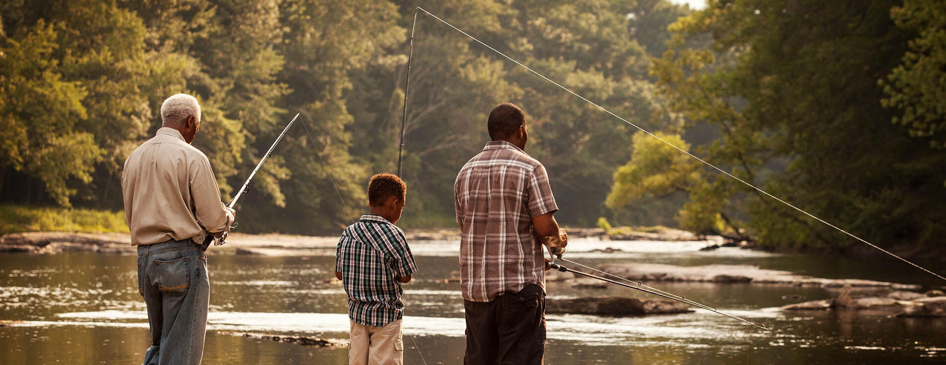 Family fishing together.