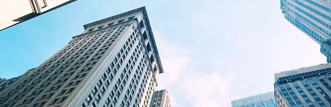 Low angle view of financial district buildings